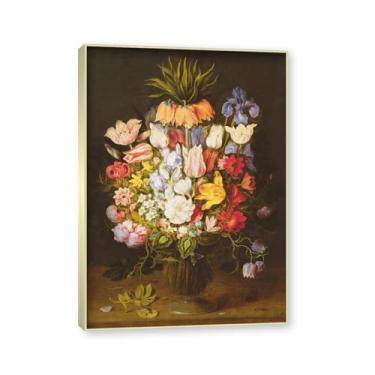 Imagem de Moldura de champanhe. Arte em tela floral country, pintura botânica vintage de natureza morta, decoração de parede de cozinha de fazenda emoldurada para sala de jantar. C26. 60 x 84 cm - 23,6 x 33,1