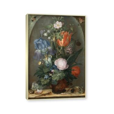 Imagem de Moldura de champanhe. Arte em tela floral country, pintura botânica vintage de natureza morta, decoração de parede de cozinha de fazenda emoldurada para sala de jantar. C45. 70 x 98 cm - 27,5 x 38,6