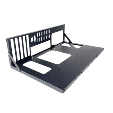 Imagem de BaotyJie Gabinete aberto para placa-mãe de computador, em aço preto, com ampla estrutura e orifícios para passagem de cabos, suporta dois SSDs e dois HDDs.