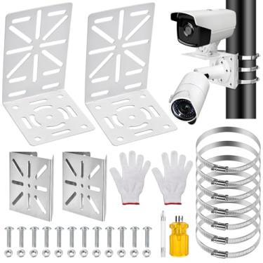 Imagem de Suporte universal de instalação de televisão CCTV de circuito fechado de 4 peças, adaptador de poste ajustável, compatível com câmera PTZ/Dome com câmeras de monitoramento internas e externas, pontos