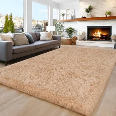 Imagem de Tapetes de área 20 x 25 cm para sala de estar, quarto, ultramacio, fofo, bege, tapete grande para quarto, tapete de pelúcia antiderrapante felpudo para berçário, meninos, meninas, quarto de crianças