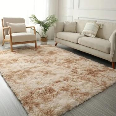 Imagem de Tapete Sala e Quarto Peludo Felpudo 1,50x1,00 Antiderrapante Macio em Cores Variadas(Bege mesclado)
