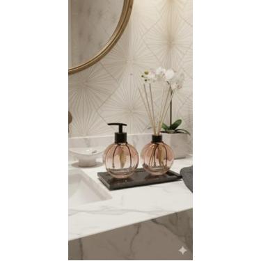 Imagem de Kit para Lavabo com Aromatizador de Varetas e Suporte para Sabonete Líquido, Rose, 3 Peças