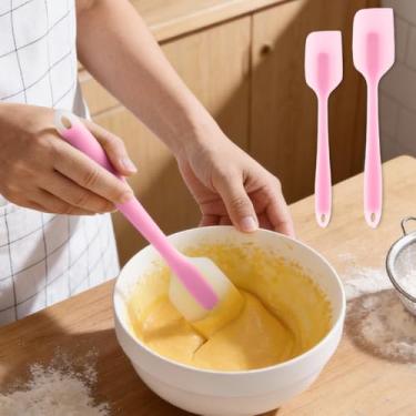 Imagem de 2 espátulas de silicone, espátula raspadora de jarra, alça de orifício de pendurar para tigela de mistura, design de uma peça, utensílios de cozinha antiaderentes flexíveis, ferramentas raspadoras
