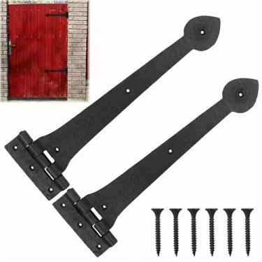 Imagem de Otoolling 1 pacote com dobradiça de alça com parafuso de 38 cm resistente de ferro forjado preto alça de porta e dobradiças de porta para galpão cerca de celeiro persiana moldura de madeira portas de