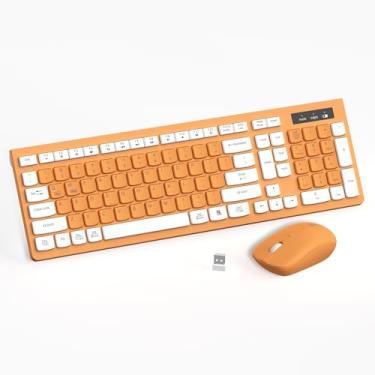 Imagem de Combo de teclado e mouse sem fio, teclado e mouse Reccazr 2,4 G sem fio, mouse ajustável de 3 DPI, teclado de sistema duplo para computador/laptop/Windows/Mac (laranja-A)