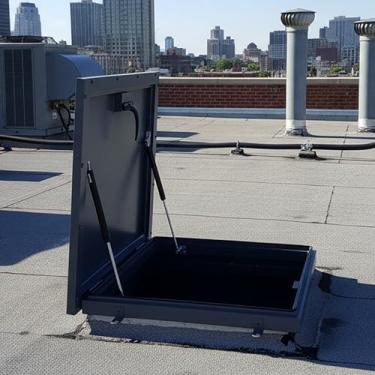 Imagem de Escotilha de acesso ao telhado de aço galvanizado com alça - Porta de segurança resistente à prova d'água para coberturas de saída de claraboia de sótão, adega e comercial (tampa de ventilação de