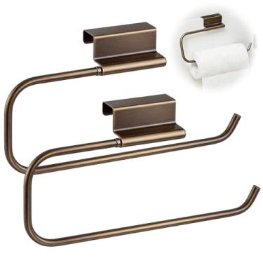 Imagem de Yaocom Suporte de toalha de papel para porta de armário de 30 cm, armazenamento e dispensador para cozinha, banheiro, lavanderia, aço inoxidável (bronze vintage, 2 peças)