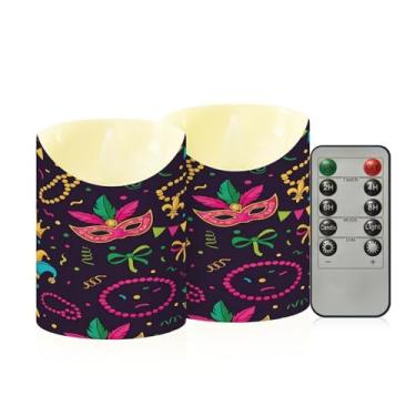 Imagem de Wassud Pacote com 2 velas vibrantes sem chama de carnaval com controle remoto, velas realistas cintilantes com temporizador, velas decorativas para Natal, casamento, festa, decoração de casa pequena