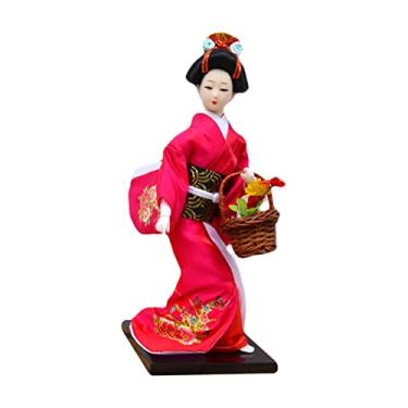 Imagem de Wswqop Boneca Gueixa Japonesa de Kimono de 27 Cm, Estátua Humanoide em Resina, Figura Colecionável, Presente Artesanal em Estilo Nacional, Rosa vermelha