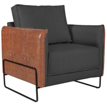 Imagem de Poltrona Manhattan Base de Ferro Sintético Nozes com Linho - Doce Sonh