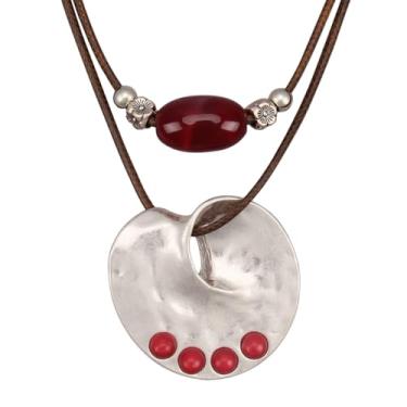 Imagem de joymiao Colares Boho para mulheres, colar de círculo grosso, em camadas, boho, círculo, couro, gargantilha longa, vintage, joias boêmias, presentes, Couro sintético, Sem Pedra Preciosa