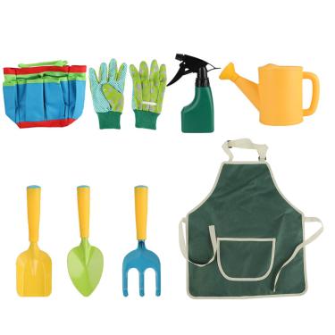 Imagem de Kit de Ferramentas Jardim com 8 Peças Sacola Palas Espátula Transplantador Rastrillo Manual Luvas Sprayer Avental para Meninos e Meninas Brinquedos Presentes Jardimagem Idade 3