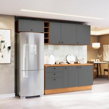 Imagem de Armário De Cozinha Completa Garrafeiro 260cm Canela/cinza Sagrado Pixel Kappesberg