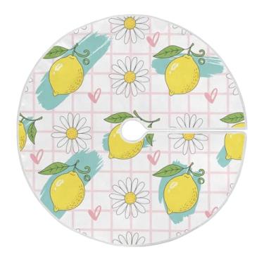 Imagem de Qilmy Saia de árvore de Natal de margarida branca e limão, 120 cm, de camurça, para árvore de Natal, adequada para ambientes internos e externos, festa, escritório, armário 1313