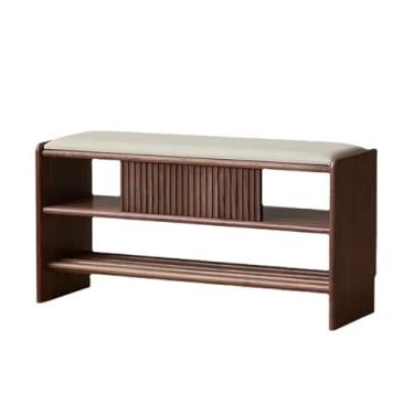 Imagem de Organizador de sapatos Banco para troca de sapatos de madeira maciça de nogueira preta Entre na porta e tire seus sapatos. Você pode se sentar no banco de troca de sapatos de couro (A)