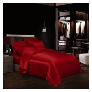 Imagem de Capa de edredom vermelha 100% seda amoreira de alta qualidade, ambos os lados, natureza, seda, 1 peça, capa de edredom 2 peças, conjunto de cama (D King Size 2,0 m cama 4 peças)