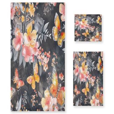 Imagem de xigua Lindo conjunto de toalhas de banheiro de borboletas de primavera absorvente macio 3 peças toalha de banho toalha de mão toalhas decorativas para banheiro, academia, hotel, praia, piscina