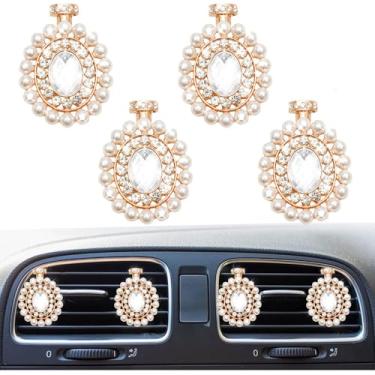 Imagem de 4 peças de clipes de ventilação de ar de carro com pedras preciosas de cristal cintilante, saída de ar condicionado automático de strass, pingente difusor de ambientador, acessório de decoração de