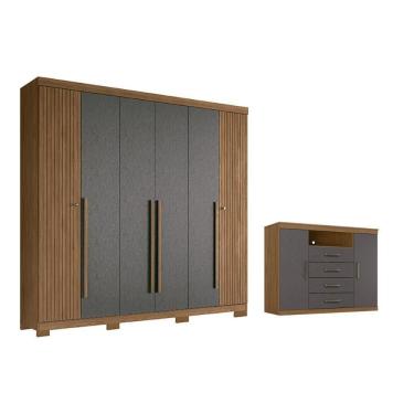 Imagem de Guarda Roupa +1cômoda Qc367 Jatobá/grafite - Santos Andirá