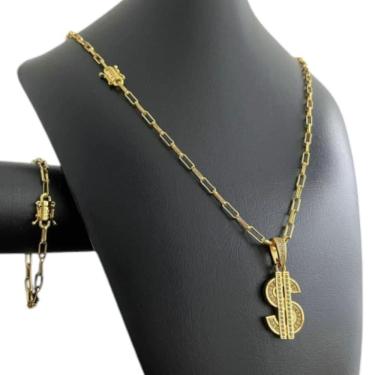 Imagem de Kit Tijolinho 4Mm - Pingente Cifrão - Banhado A Ouro 18K