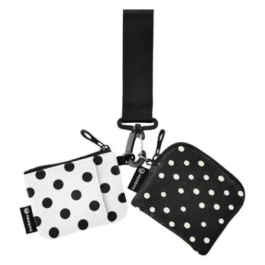Imagem de Bolsa dupla carteira de pulso portátil porta-chaves bolsa feminina pequena bolsa de moedas mini porta-chaves com bolso para moedas, Estampa de bolinhas pretas com bolinhas 28, One Size