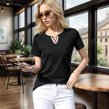 Imagem de Blusa Feminina plus Size De Algodão Com Decote V, Manga Curta, Estilo 