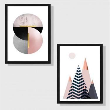 Imagem de Kit Quadro Decorativo Geométrico Rosê E Preto 45x34 2 Peças