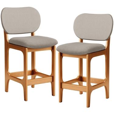 Imagem de Kit 02 Banquetas Baixa Bar Cozinha E Sala De Jantar Fixa Betta L02 Imbuia Linho Bege