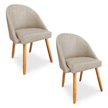 Imagem de Kit 2 Cadeiras De Jantar Bela Veludo Bege Pés Palito Castanho - Pallazio