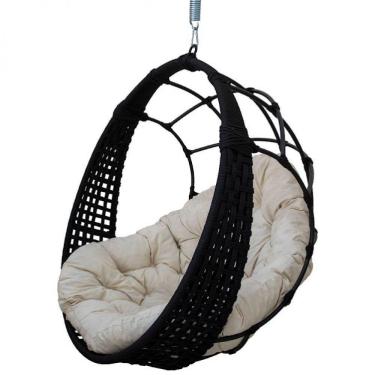 Imagem de Cadeira Balanço Ninho Suspenso Em Corda Náutica Luxo Preto-branco