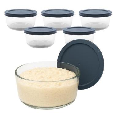 Imagem de Kit 5 Pote De Vidro Hermético Redondo Com Tampa Marmita Forno Microond