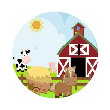 Imagem de Painel De Tecido Sublimado Redondo Fazendinha Cerca e Animais C/Elásti
