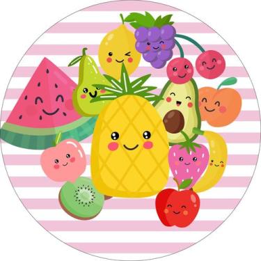 Imagem de Painel de Tecido Sublimado Redondo Frutinhas Cute Reunidas em Festa Li