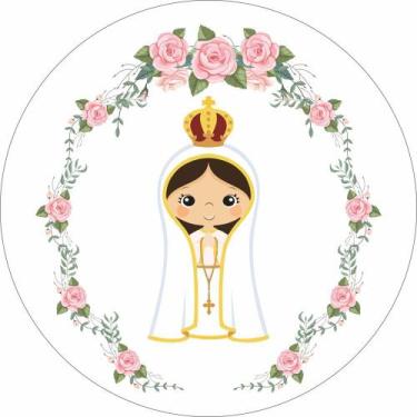 Imagem de Painel de Tecido Sublimado Redondo Nossa Senhora de Fátima Flores Rosa