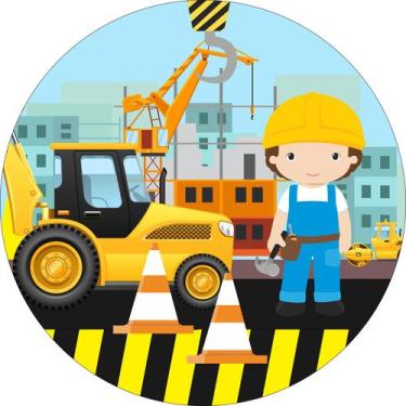 Imagem de Painel de Lona Redondo Menino Cute Construtor na Construção - Fabrika 