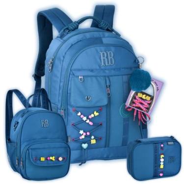 Imagem de Kit Mochila Rebecca Bonbon Costas Kids Lancheira Estojo Box, Azul