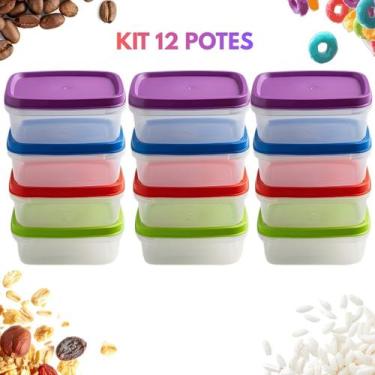 Imagem de Kit Mini Pote Plástico Quadrado Marmita Fitness Papinha Bebê 200ML Liv