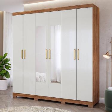 Imagem de Guarda-roupa Casal 6 Portas com Pés e Espelhos 199cm 100% Mdf Paraty Espresso Móveis Cinamomo/Off White