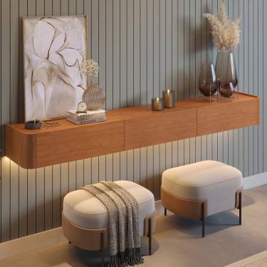 Imagem de Aparador Suspenso 100% Mdf 3 Gavetas 180cm com Led Apolo Naturale