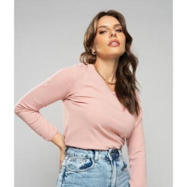 Imagem de Blusa Salvatore Fashion Gola V Manga Longa Canelada Feminina-Feminino