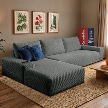Imagem de Sofá Modular Evo De 3 Lugares Com Chaise Esq Evo. Two 2,70m Boost Tech Em Velourê Cama Inbox Cinza Escuro
