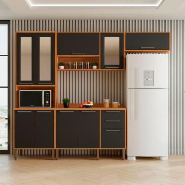 Imagem de Cozinha Compacta 4 Peças 10 Portas 2 Gavetas Paris Sallêto Cinamomo Com Grafite