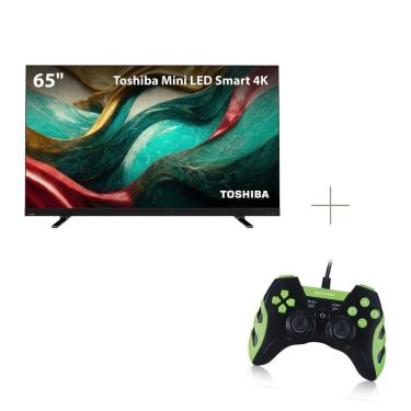Imagem de Kit Smart TV Mini LED 65 Pol. 4K Google TV Toshiba + Controle Gamer PS3/PC USB Multilas...