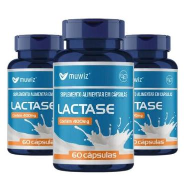 Imagem de Kit 3x Potes Encapsulado Lactase Enzimas Muwiz 400mg 60 Cápsulas Probi