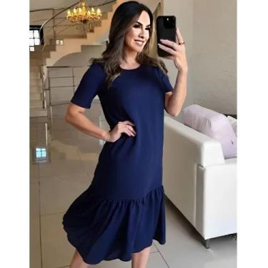 Imagem de Vestido Midi Feminino Elegante Casual Soltinho com Babado Manga Curta 
