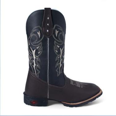 Imagem de Bota Botina Texana Unisex Bordada Forrada Bico Quadrado Delegada Café 