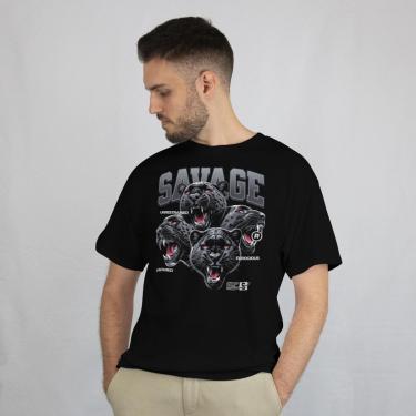 Imagem de Camiseta Masculina Casual em Algodão Dia a Dia Estampada Savage Manga Curta Leve do P a...
