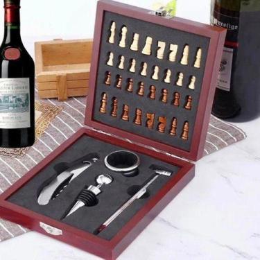 Imagem de Kit De Abridor De Vinho Saca Rolha Com Jogo De Xadrez - NM FERRAMENTAS