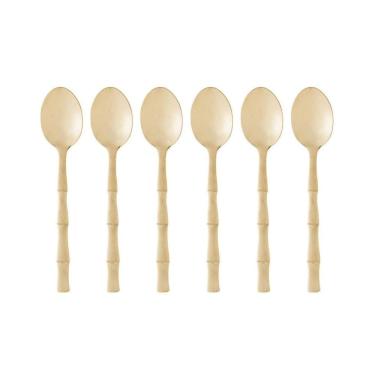 Imagem de Cj 6 Colheres para Sobremesa em Aço Inox Bambu Elegant Champanhe 15cm Lyor